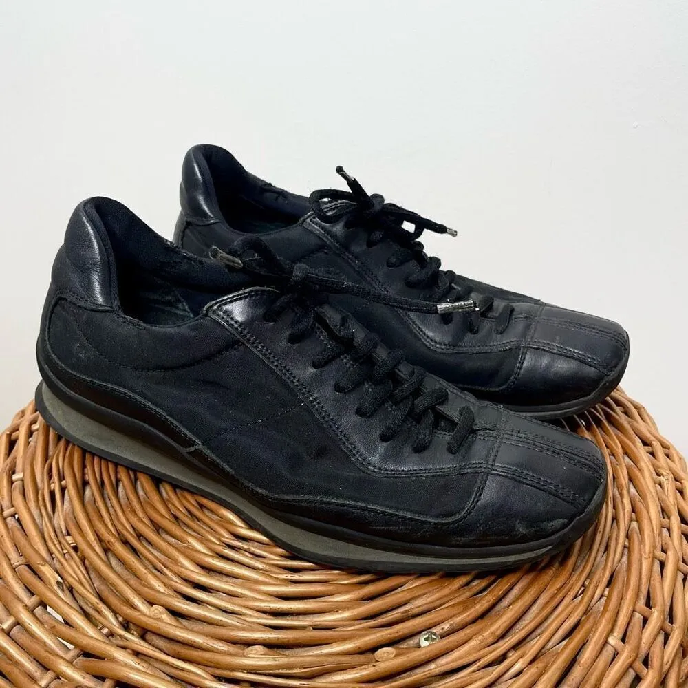 Prada Shoes‎ Black Metal Sneakers Suede Leather Rare Women's Shoes Size 7 Us 37 - Image 10