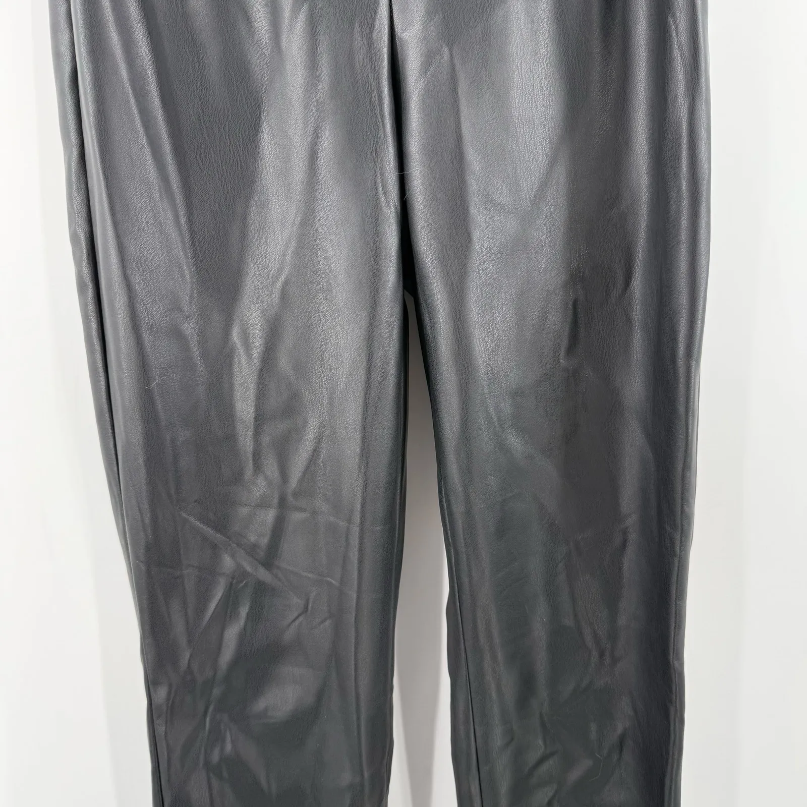 ZARA Faux Leather Pants Size Medium Black Zipper Slit Flare Vegan Pleather - Image 11