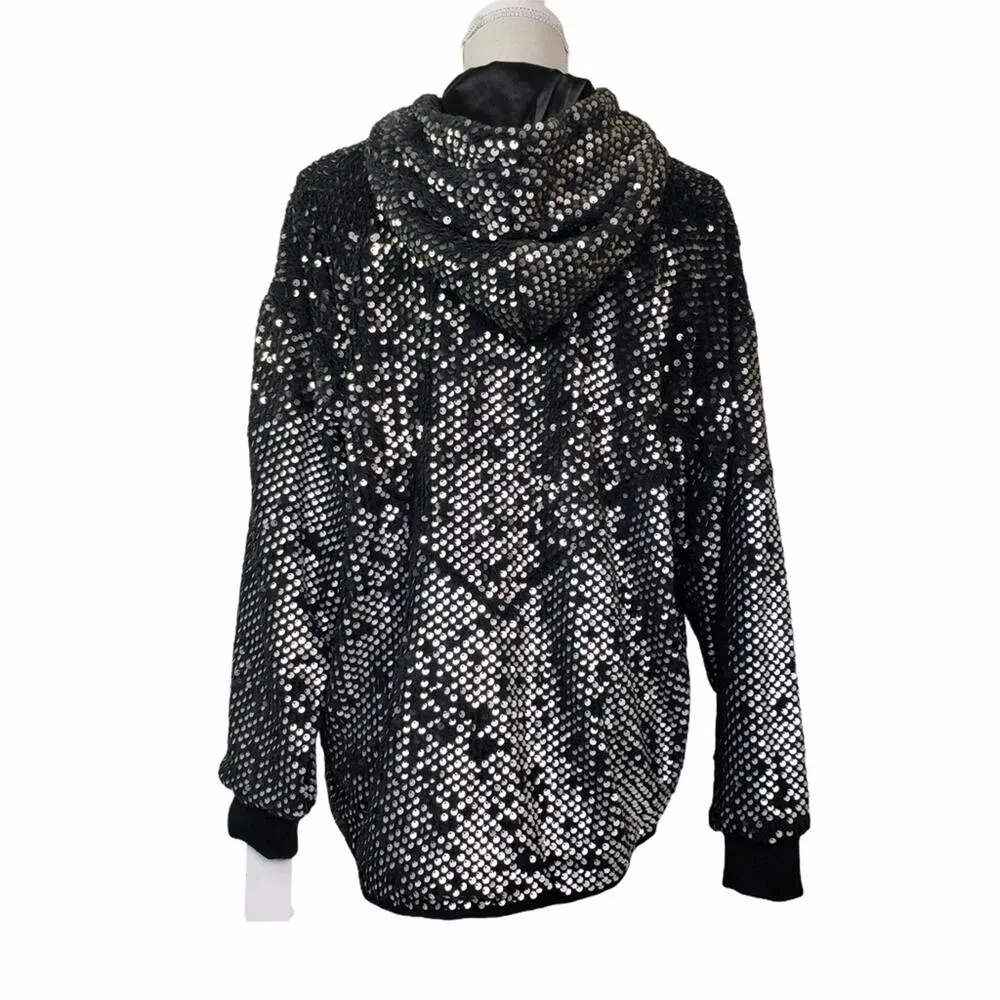 BLANKNYC Silver Sequin Bomber Jacket in Black Light NEW - Image 5