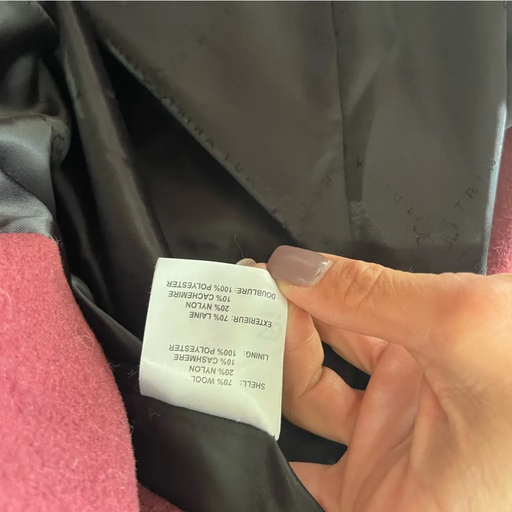 Trina Turk Coat Woman 14 Peacoat Double Breasted Maroon Jacket Wool Cashmere - Image 5