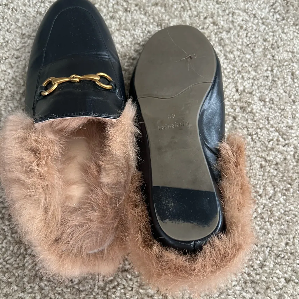 BaShafanni fur lined horsebit mules 39 Black Size 8.5 - Image 6