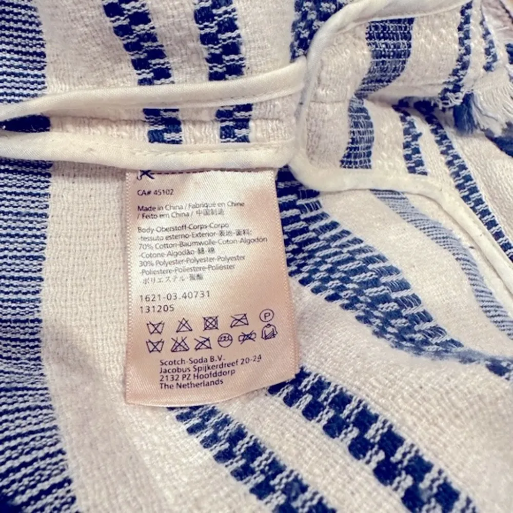 SCOTCH SODA MAISON JOLIE VAGABONDE STRIPED BLUE WHITE HOODED FRINGE SLEEVE TOP - Image 5