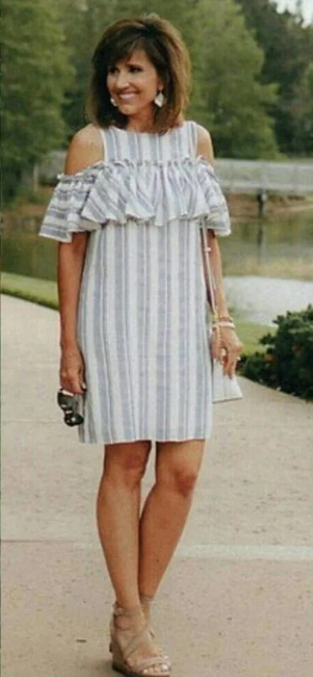 Gianni Bini Mia Striped Ruffle Off Shoulder Cotton Blend Dress Size XS NWT - Image 2