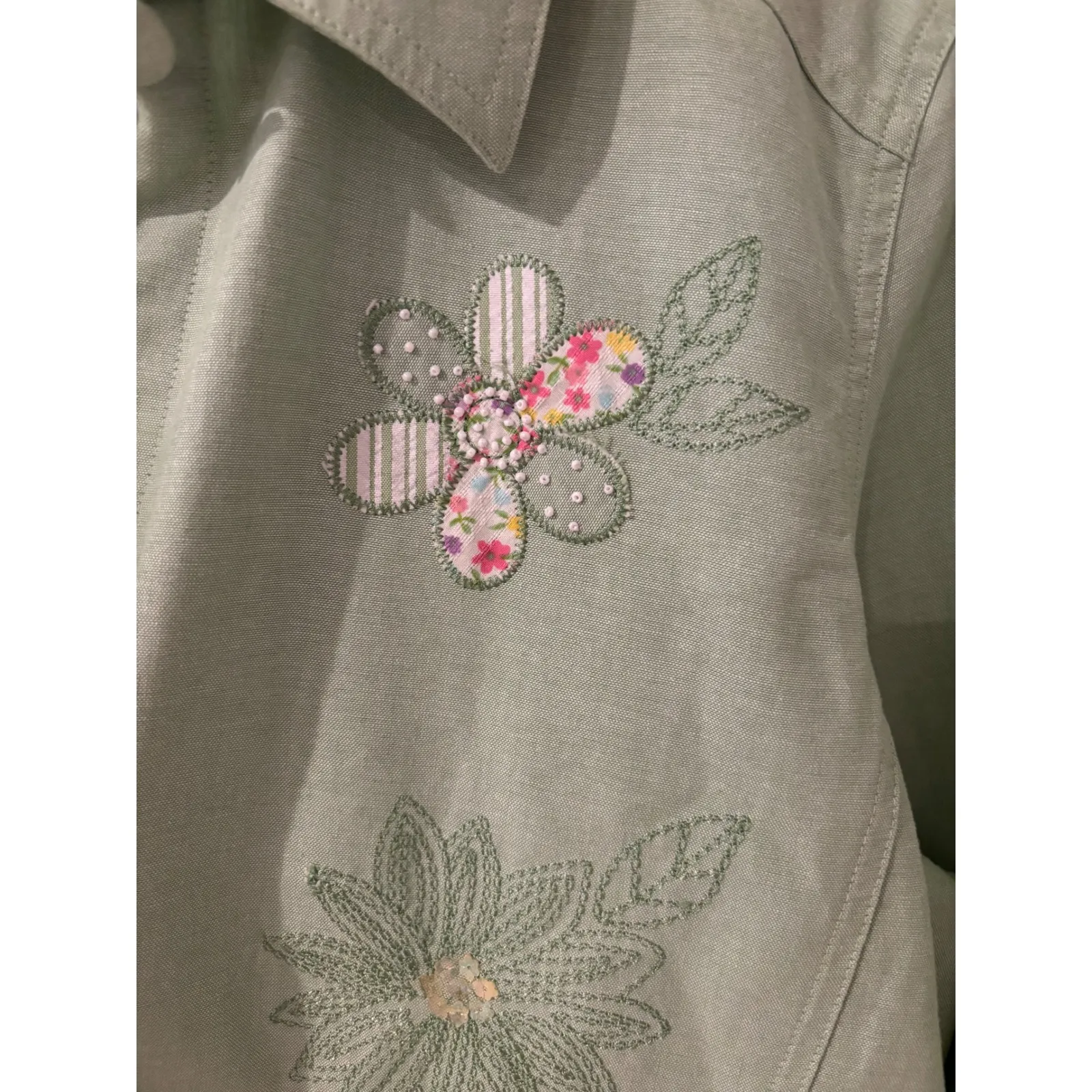 Alfred Dunner  Floral Embroidered Button Down Jacket Green‎ Casual Size 18 - Image 3