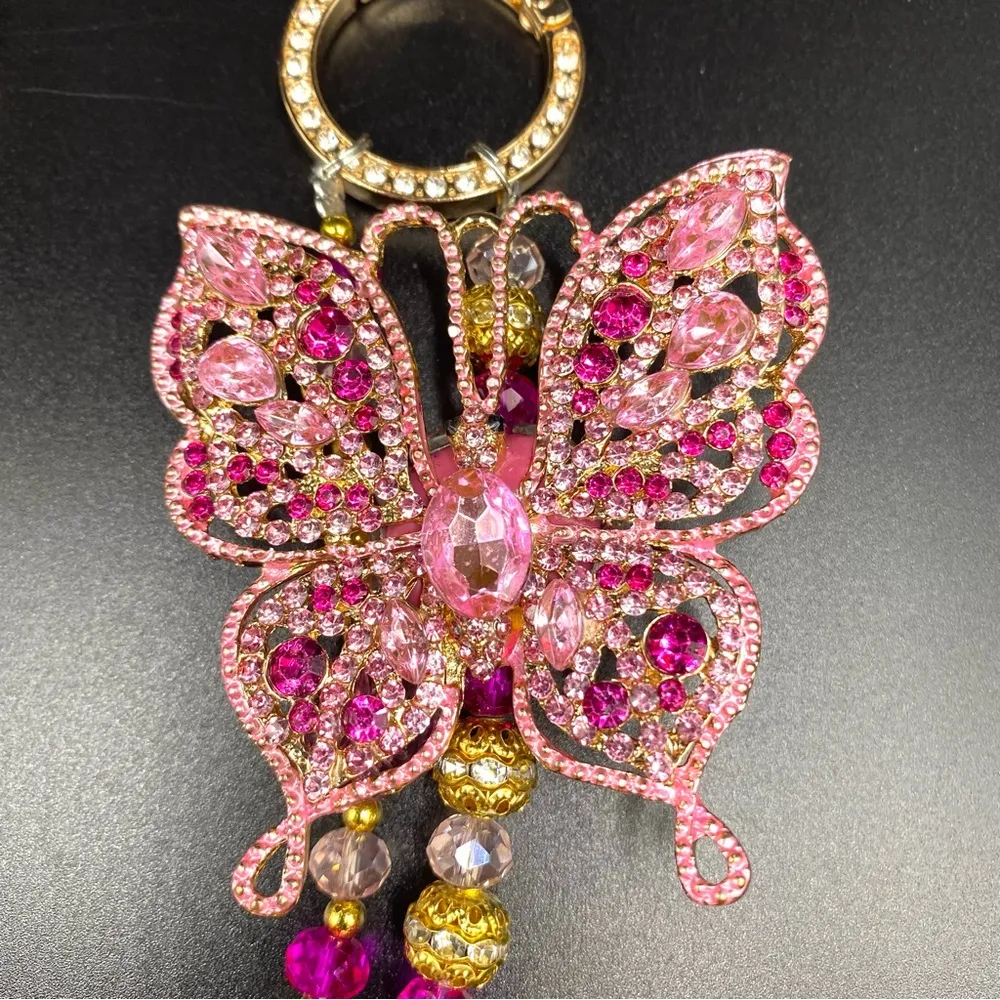 🩷Luxury Bag/Phone Chain Charm/Keychain Pink Rhinestone Butterfly Crystal Beads - Image 5