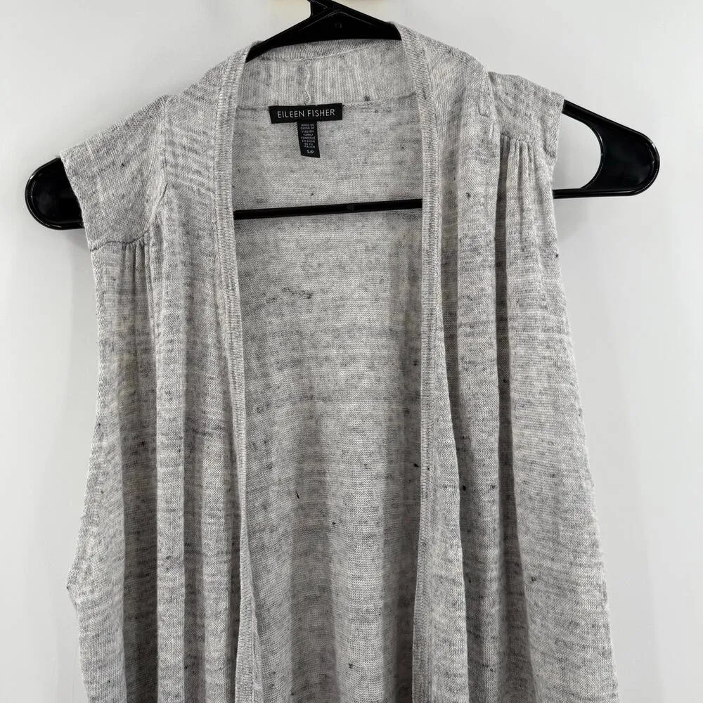 EILEEN FISHER Vest Size Small Long Drape 100% Organic Linen Light Gray Lagenlook - Image 4