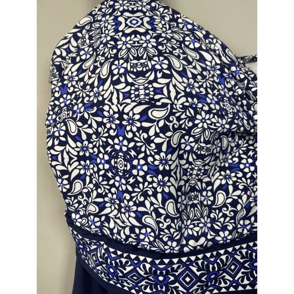 Lands End 12 Tankini‎ Swimsuit Top Blue Floral Womens Underwire Beach Cruise - Image 3