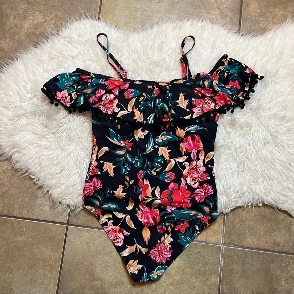 Women Off Shoulder Swimsuits High Waist Bathing Suits Ruffle L Pink Size L - Image 8