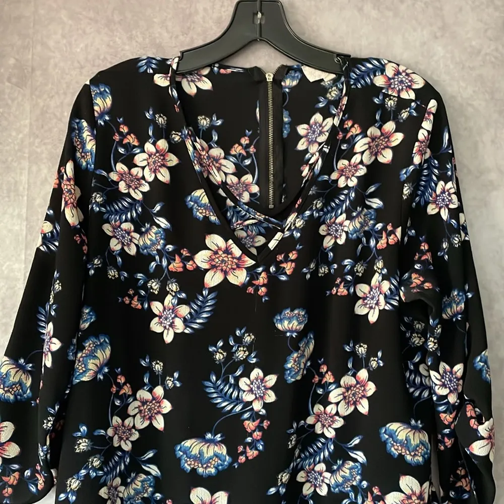Pink Republic Navy Blue Floral Blouse | Size XL Juniors - Image 2