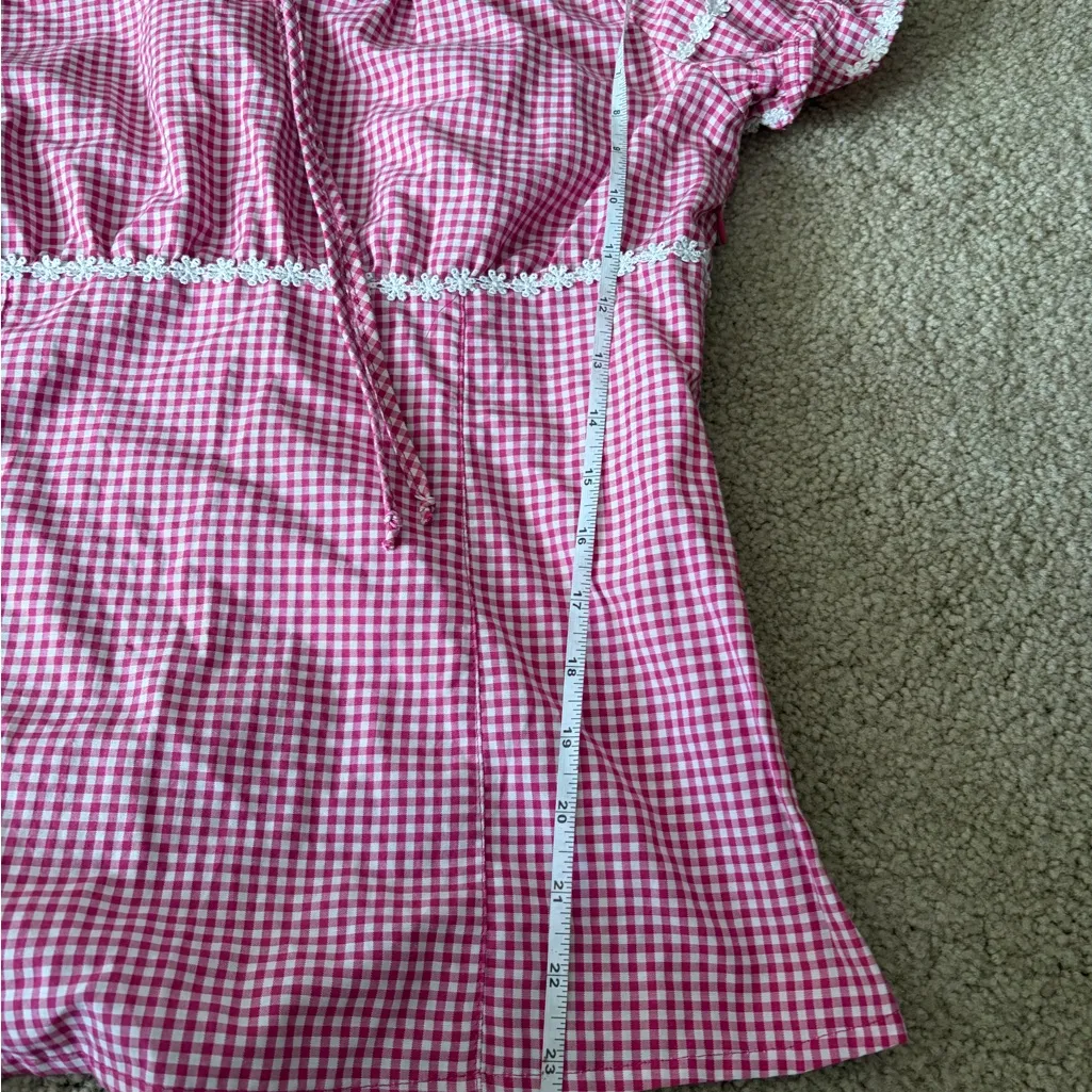 Y2K 2000s Red Gingham Ruffle Cottagecore Babydoll Top Coquette Farmcore medium Pink - Image 14