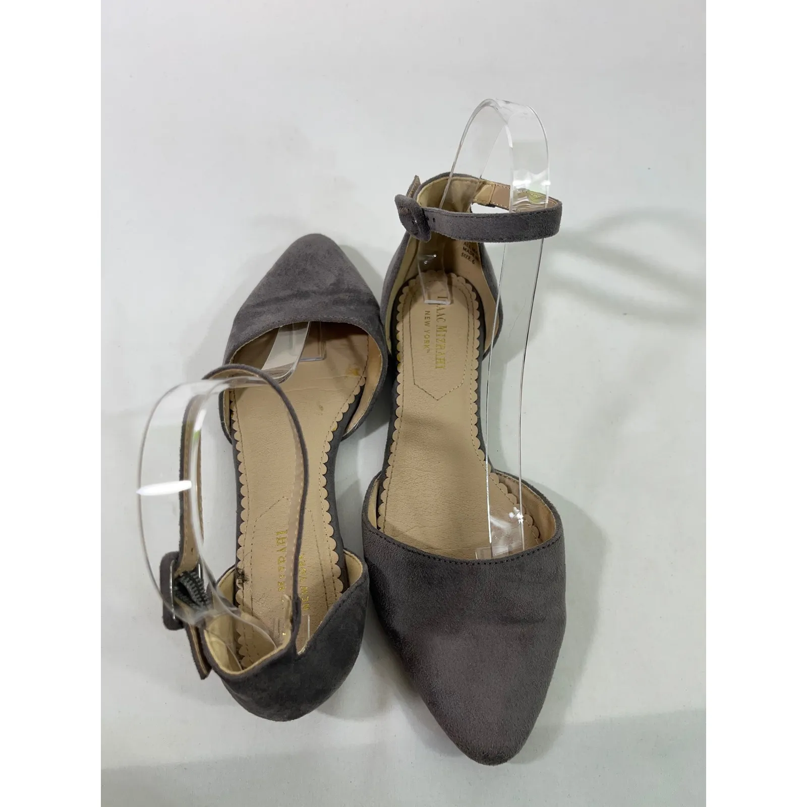 Isaac Mizrahi Women Suede Ankle Strap Ballet Flats Shoes Pointed Toe Gray Size 6 - Image 6