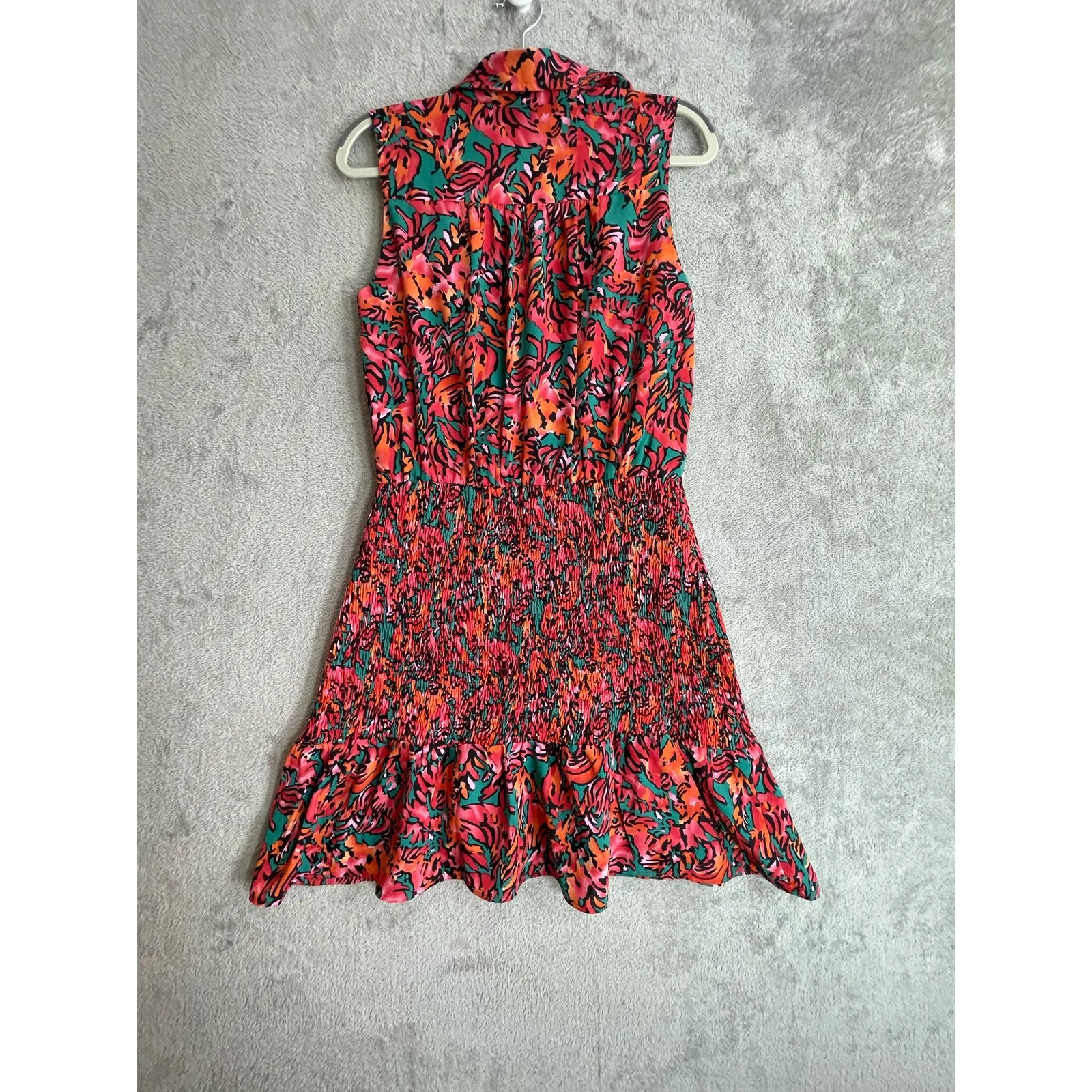 Jade Melody Tam Dress Small Red Floral Sleeveless Smocked Waist Cottage Core - Image 5