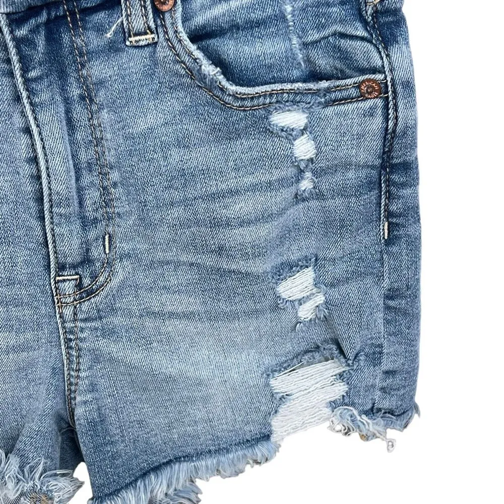 American Eagle SZ 0 Curvy Hi-Rise Shortie Jean Shorts Distressed Stretch Light - Image 2