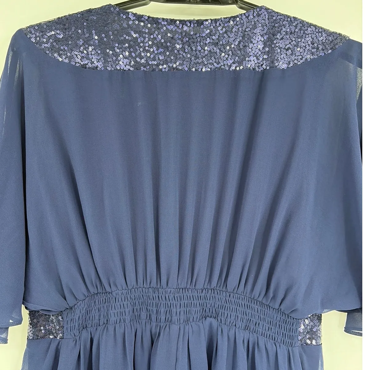 City Chic Sequin Dress 18 Navy Chiffon Holiday Cocktail Wedding Flutter Cruise - Image 7
