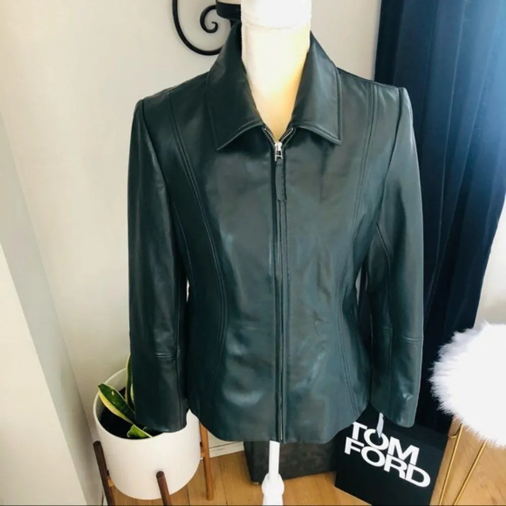 Preston & York Lambskin Leather Moto Jacket, Luxurious, Dark Green, Small, NWT‎ - Image 15