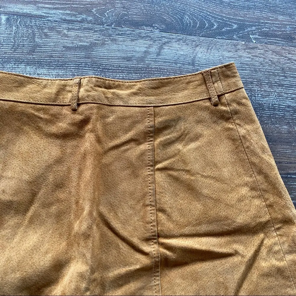 Monki Tobacco Suede Button A-Line 70s Skirt Size 6 - Image 11