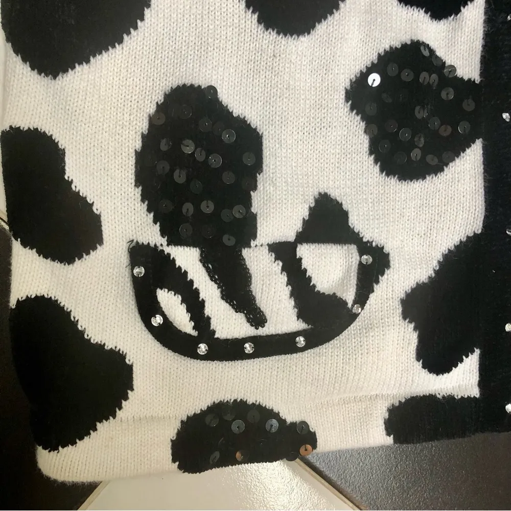 Vintage 90s Berek Animal Print Sweater Sequin Rhinestone Black & White Dots XL - Image 7