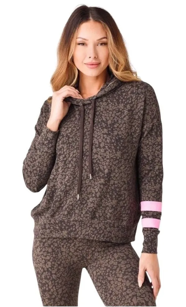 Sundry Sweatshirt Women Small Leopard Print Pink Stripe Hoodie Athleisure NWT - Image 1