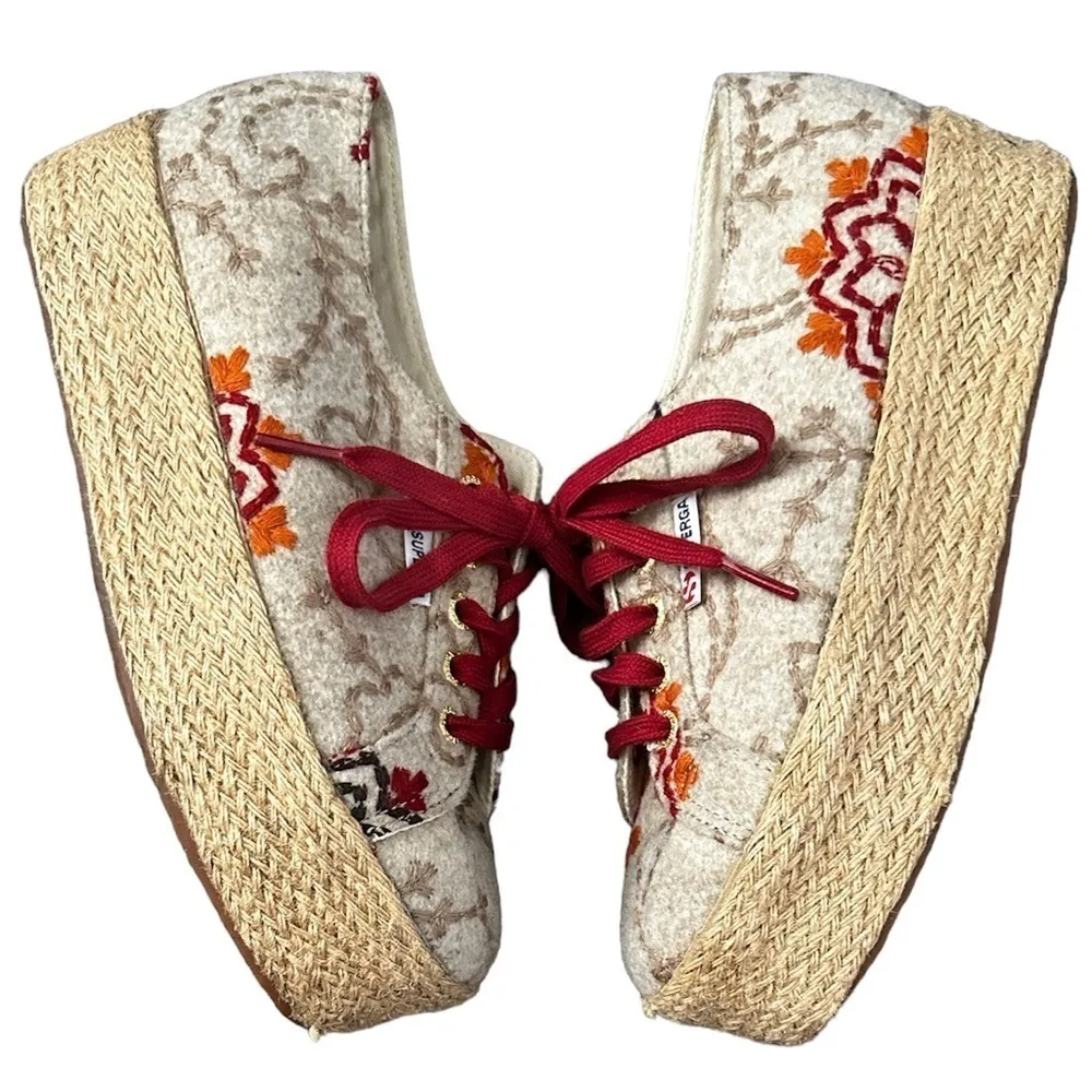 SUPERGA Wool Embroidered Espadrilles Platform Sneakers Shoes 7.5 - Image 5