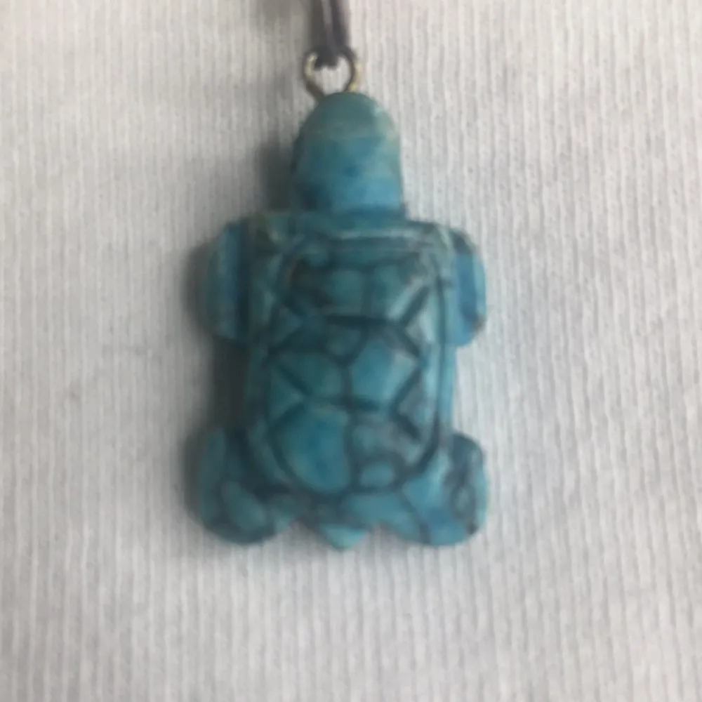 Vintage carved turquoise necklace sterling chain 17" Blue - Image 2