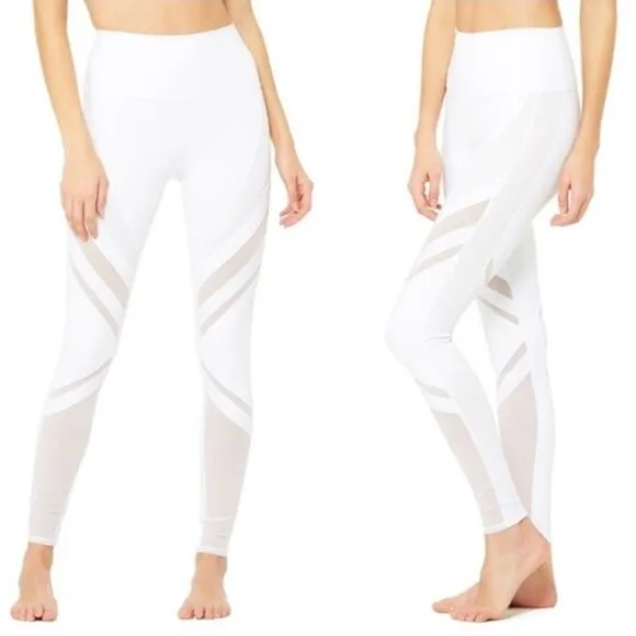Alo Yoga XS Epic Legging White Compression Tight Workout Pant Gym Barre Mesh - Image 2