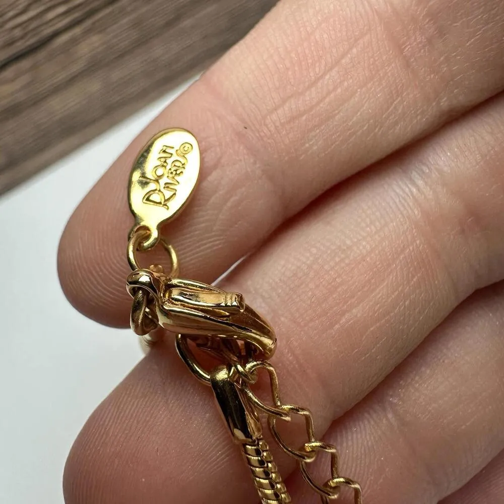 Joan Rivers Soft Brown Champagne Rhinestone Pendant Gold Tone Chain Necklace - Image 10