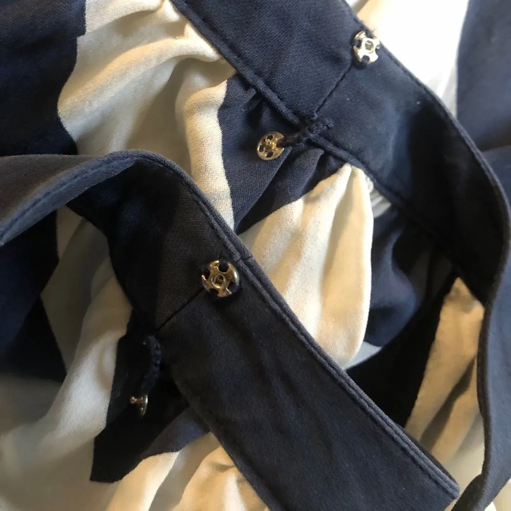 Vineyard Vines Chevron Silk Midi Dress Womens Size 4 Navy Blue White 3/4 Sleeve - Image 9