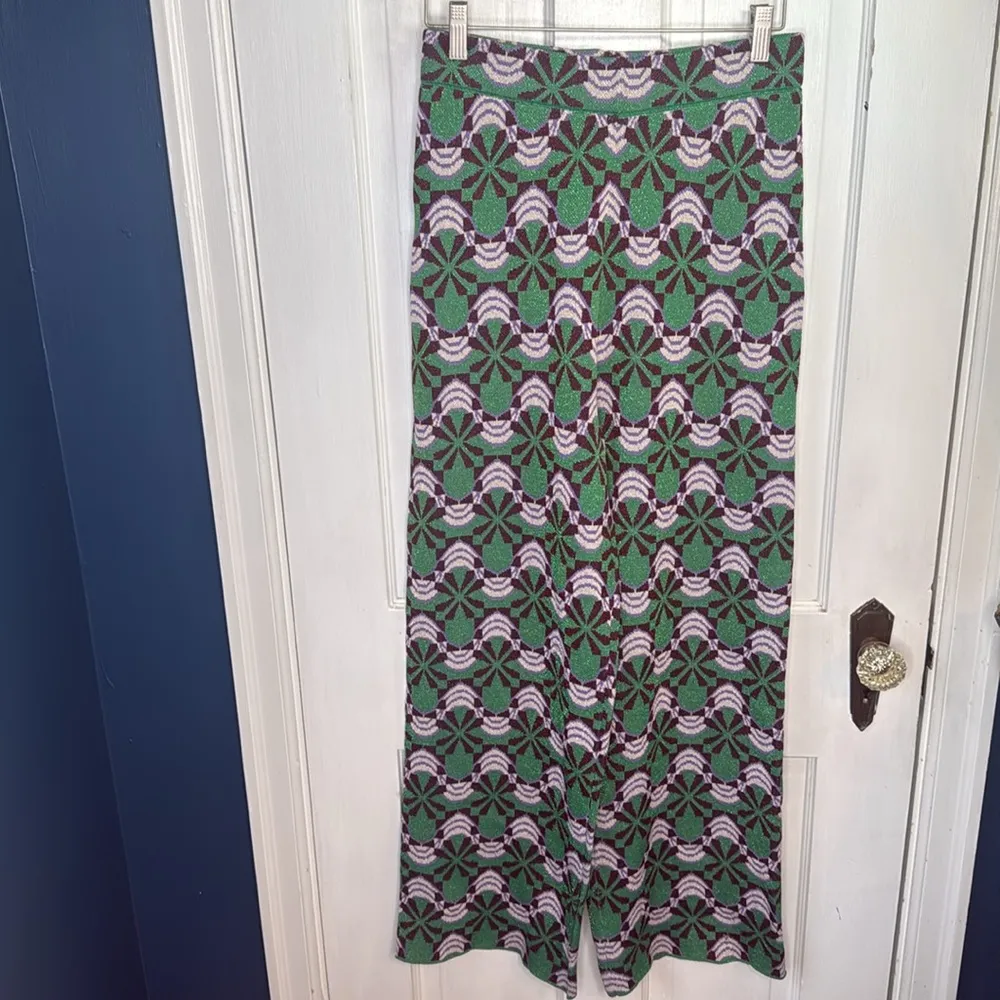 Suncoo Pantalon Jasper Colorful Geometric High Waist Flare Pants W1207 Sz M Green Size M - Image 5