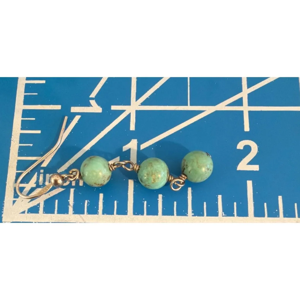 Vintage Sterling Silver 925 Dangle Earrings Natural Turquoise Beads Estate 1.75" - Image 6