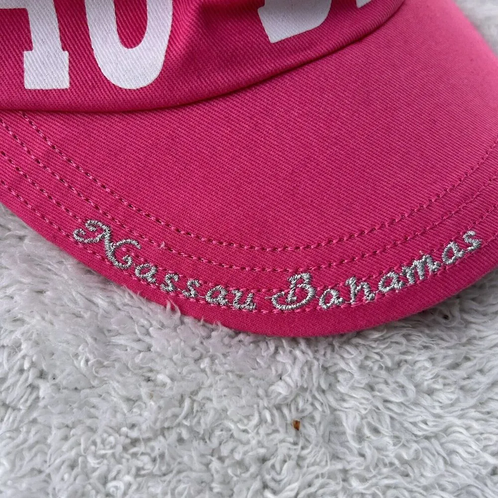 Nassau Bahamas Hat Cap Hot Pink White Silver 777 Lucky USA Adjustable Spellout - Image 3