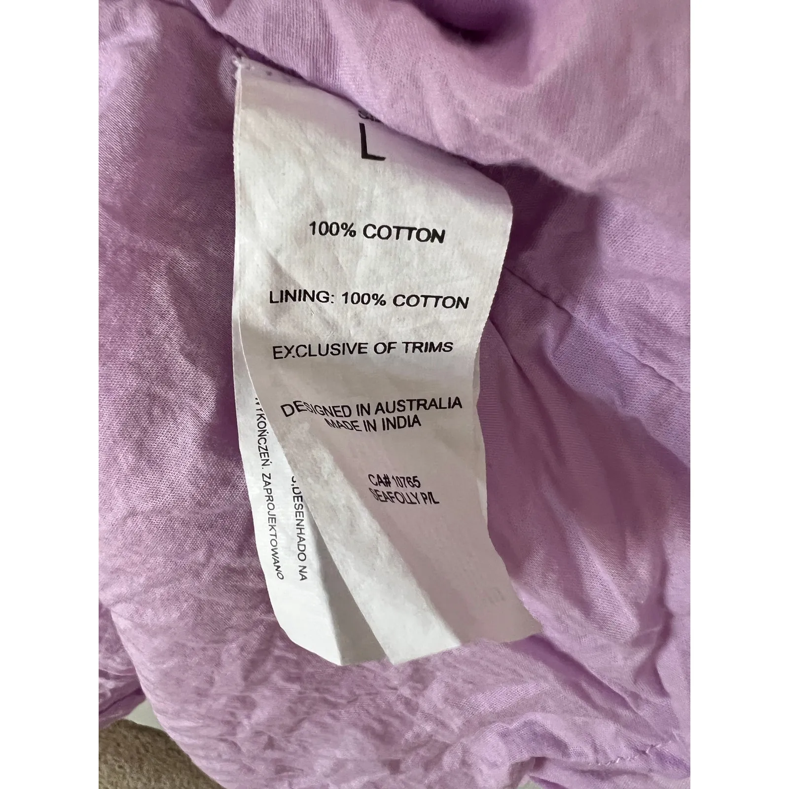 Seafolly Australia Lilac Boathouse Dress 100% Cotton Lined Smocked Airy Large Purple - Image 6