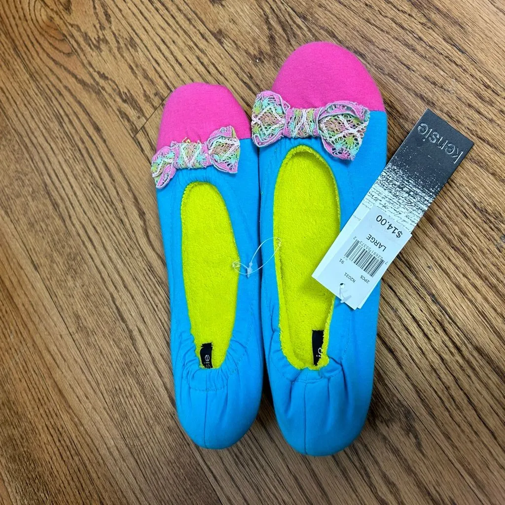 KENSIE Neon 80’s ColorBlock Front Bow Slip On Slippers Memory Foam Size 9/10 NWT - Image 12