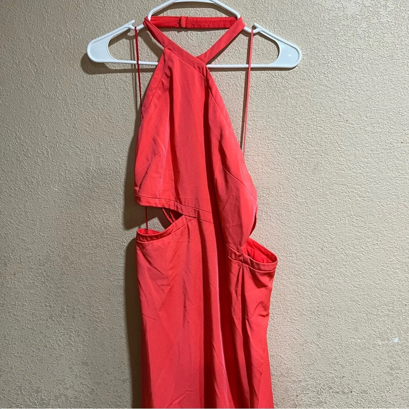 Love by Theia Coral Mermaid Cutout Halter Asymmetric Maxi Gown Orange Size 8 - Image 4