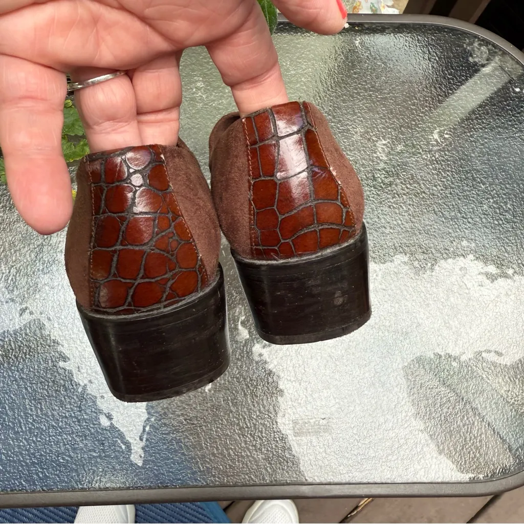 DONAL J PLINER Brown Leather/ Faux Suede Square Toe Loafers Shoes Size 8.5 N - Image 7