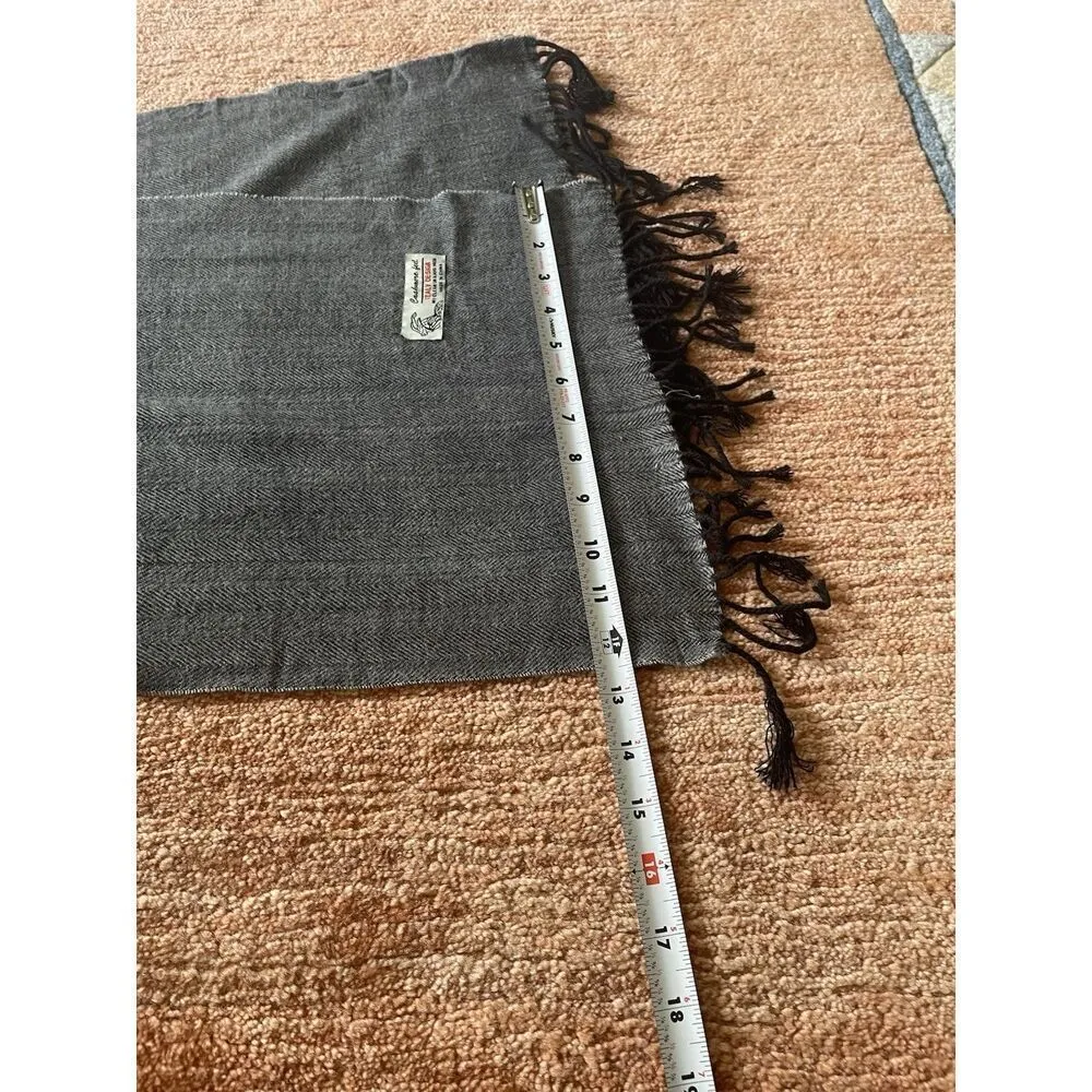 Cashmere Feel Italy Design Scarf Gray Herringbone Fringed 58”x12.5” Unisex - Image 5