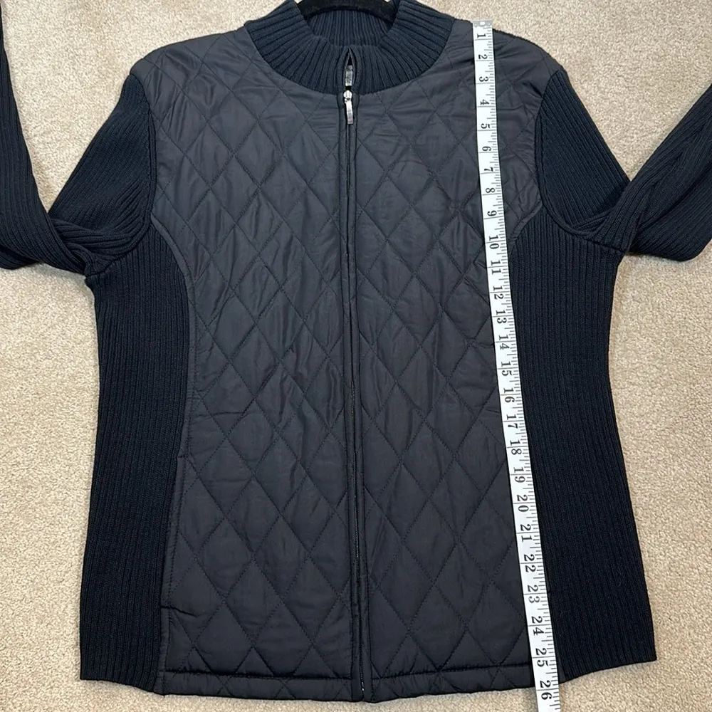 Croft & Borrow Black Quilted Sweater Knit Lightweight Full Zip Jacket Women XL - Image 4