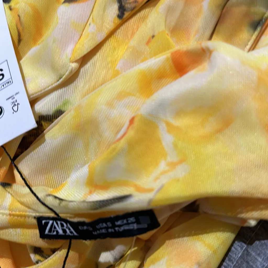 NWT ZARA BOGGERS FAV TULLE FLORA RUCHED MIDI / MAXI DRESS YELLOW SMALL - Image 6