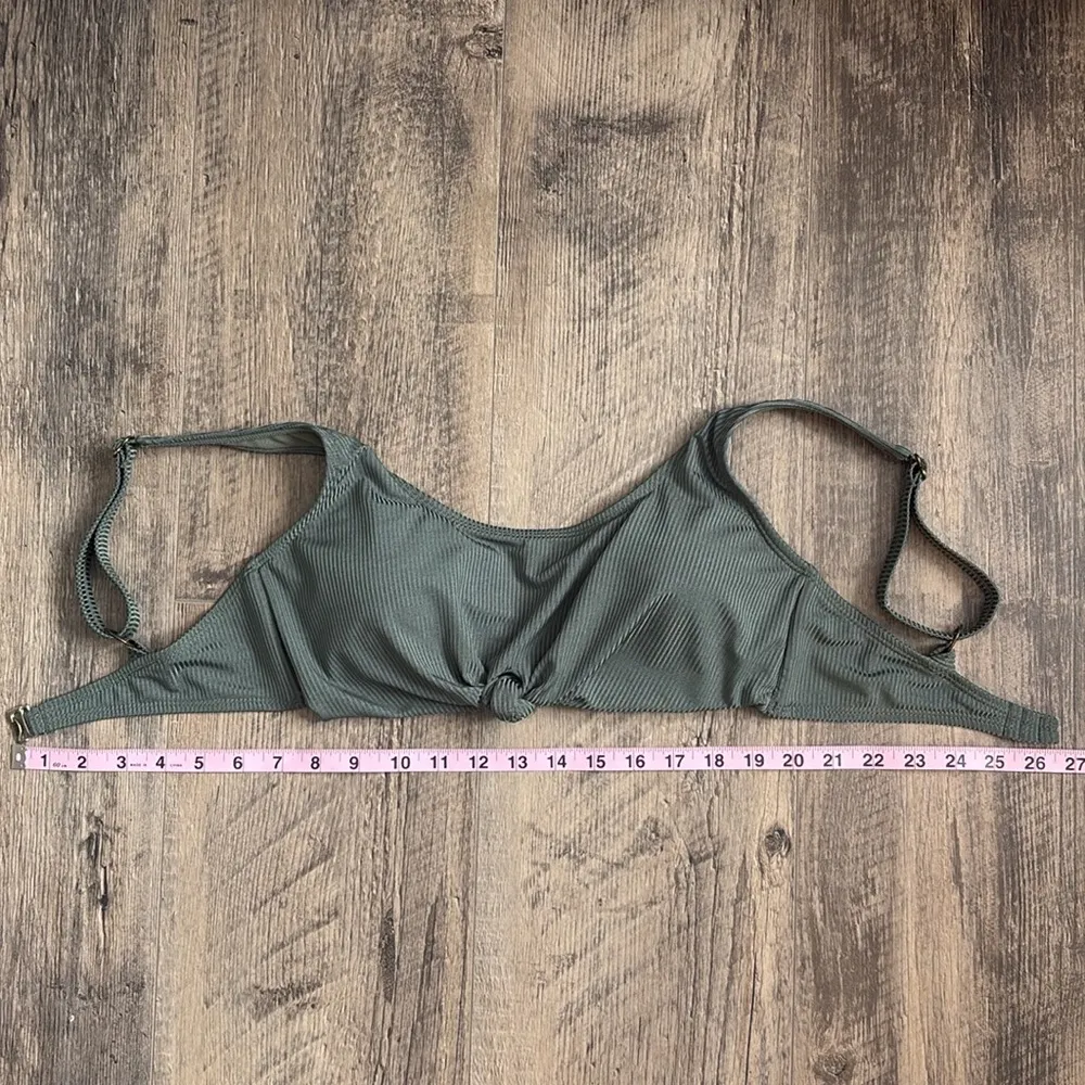 Twist Tie Front Ribbed Bikini Top Green Size M - Image 9