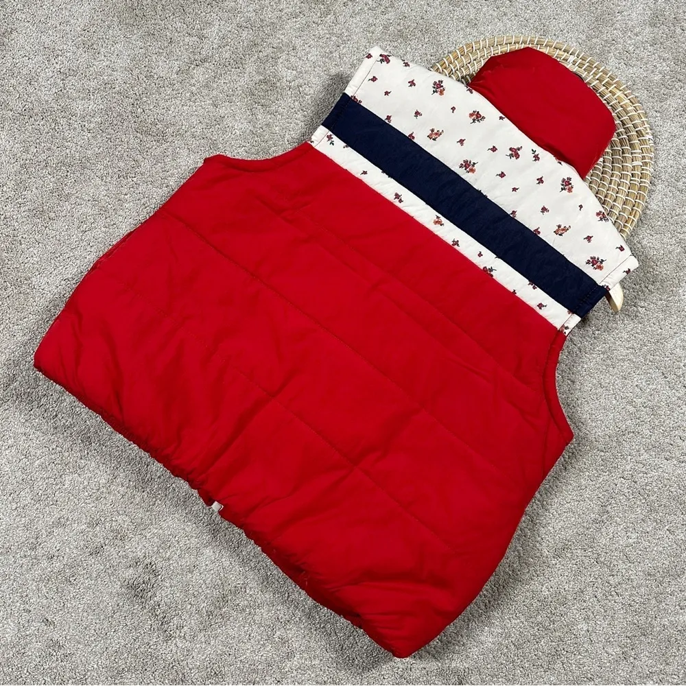 Wild Fable Red Multi Poppy Full Zip Puffer Nylon Vest Retro 90s Style Size XL - Image 4