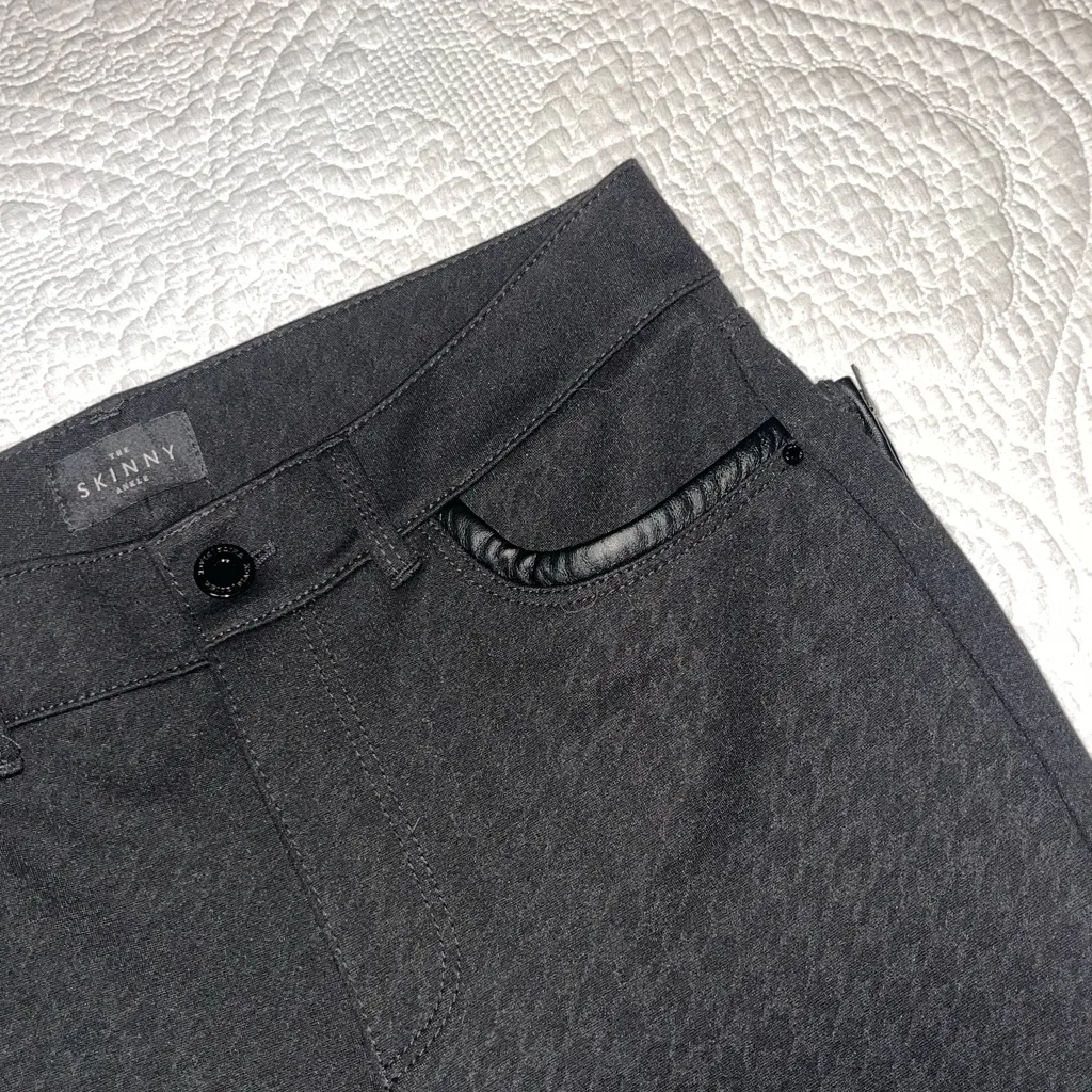 WHBM The Skinny Ankle Black Houndstooth Pants with Leather Trim Womens Size 00 - Image 10