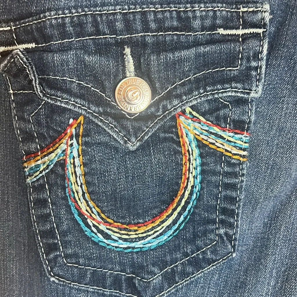 True Religion Low Rise Straight Rainbow Dark Denim Rainbow Jean Y2K Vintage - Image 8