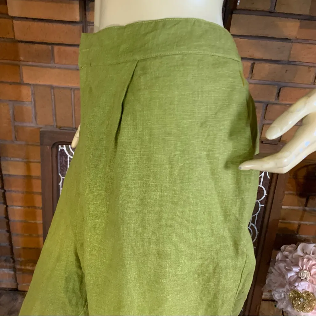 VEILED NYC OLIVE GREEN PLEATED LINEN STRAIGHT LEG TROUSERS (XXL) - Image 8