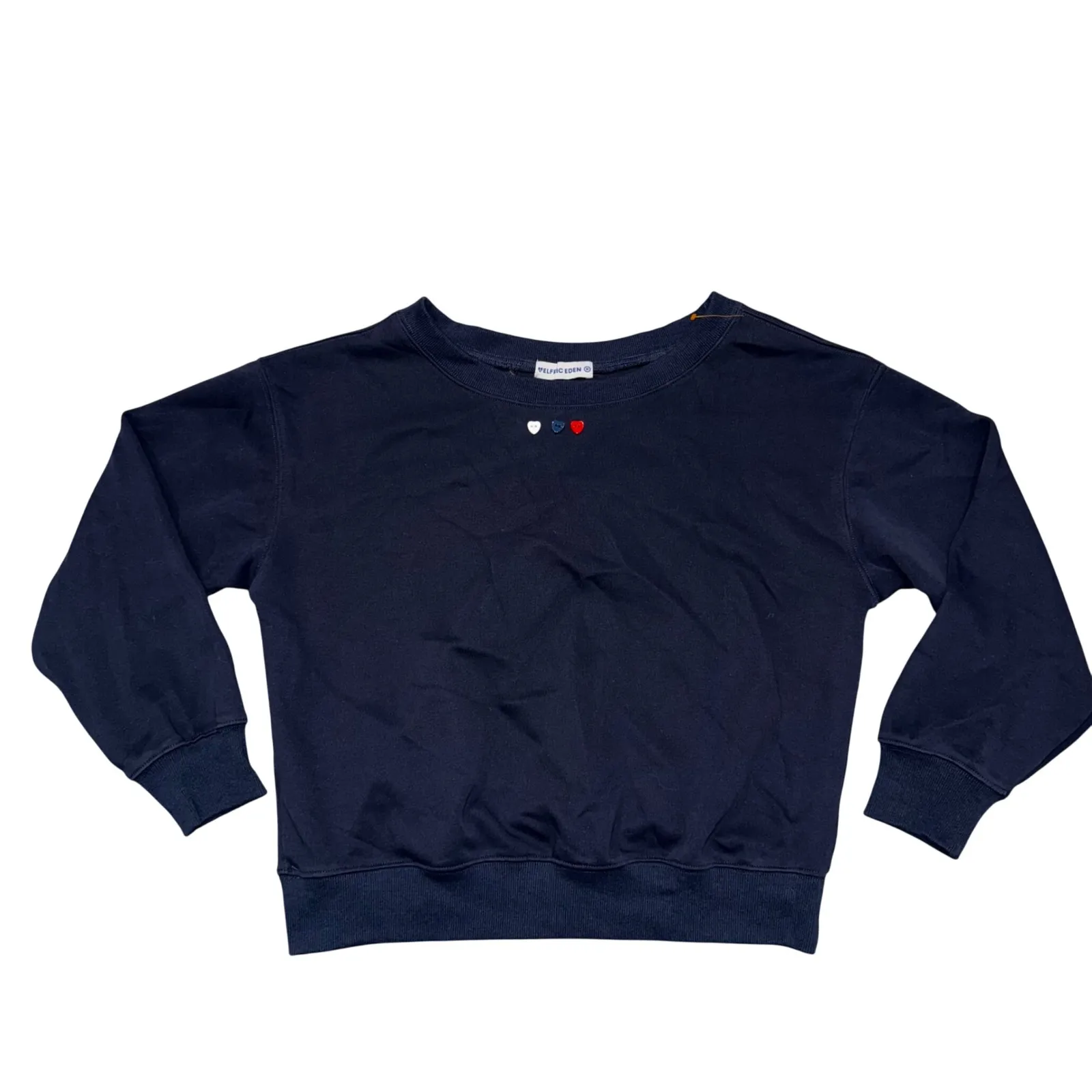 ELFRIC EDEN Navy Blue Sweatshirt Hearts Detail Crewneck Long Sleeve Women's Sz M - Image 2