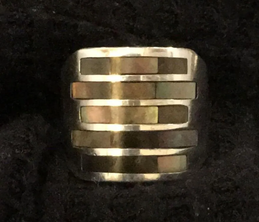 VINTAGE Abalone Sterling Silver Cigar Band Ring Sz 7-1/2 - Image 15