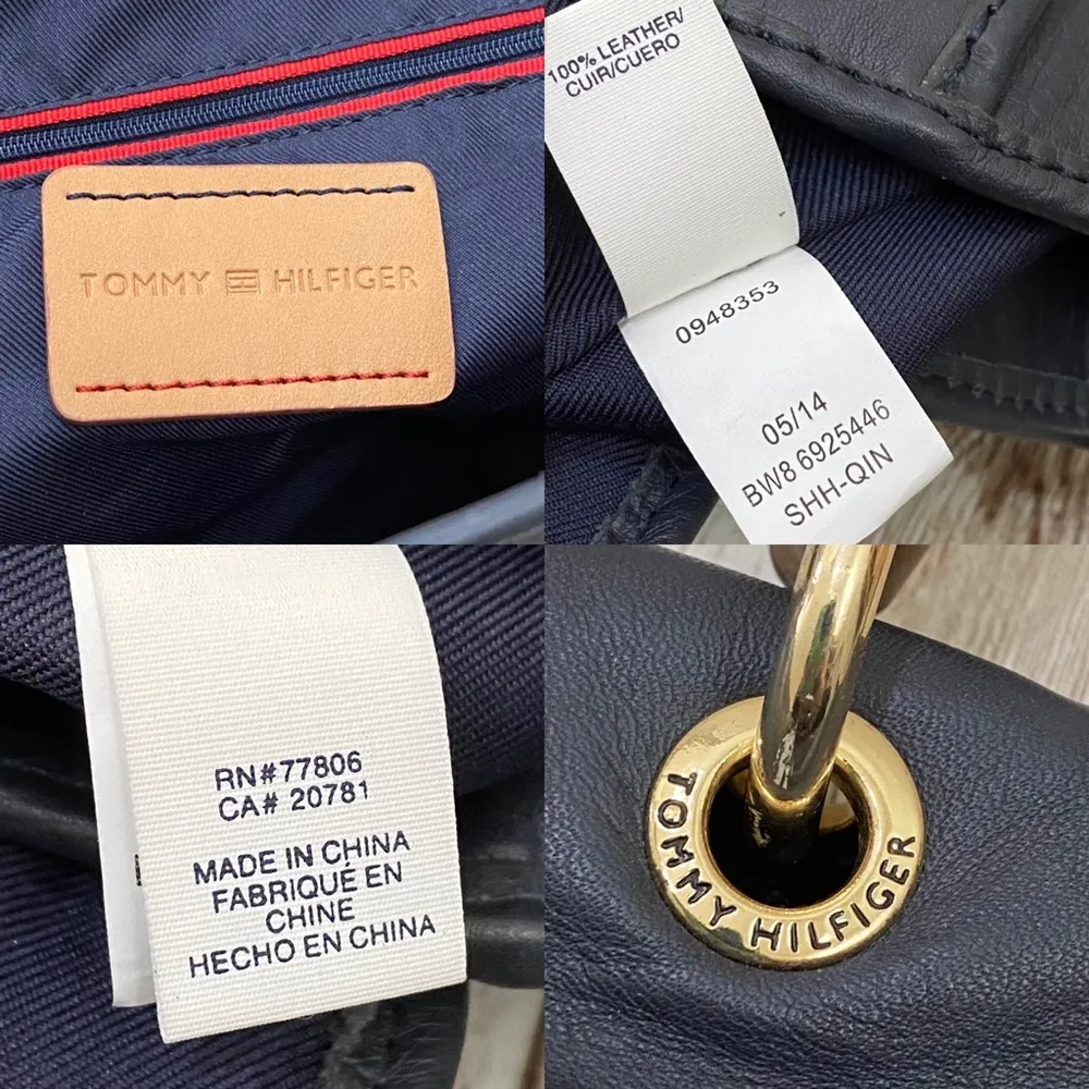 Tommy Hilfiger Postino Navy/Red Color-block 100% Leather Trapezoid Satchel Bag - Image 16