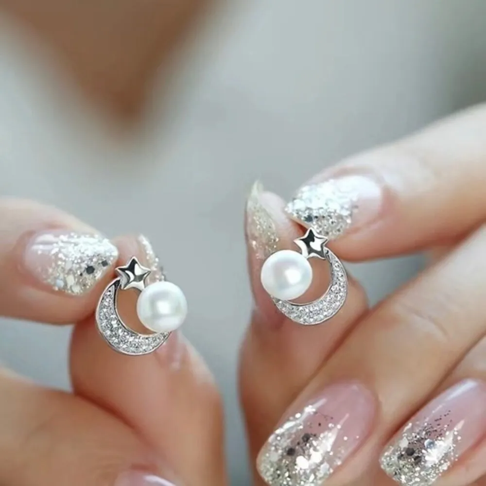 "You Are My Moon, You Are My Star" – Elegant Star & Moon Stud Earrings Silver - Image 3