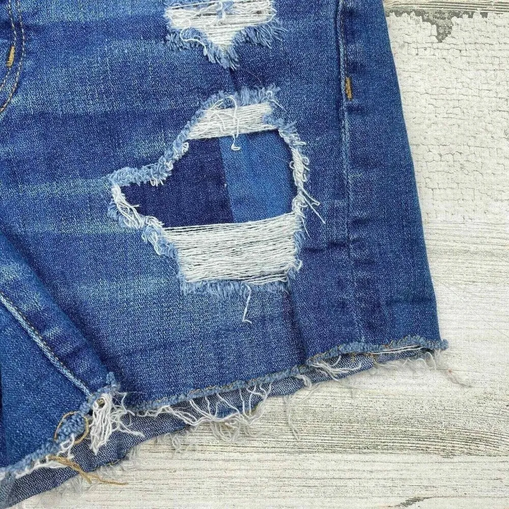 American Eagle Jean Shorts Womens 2 Super Stretch Distressed Blue Cutoff Patches - Image 4