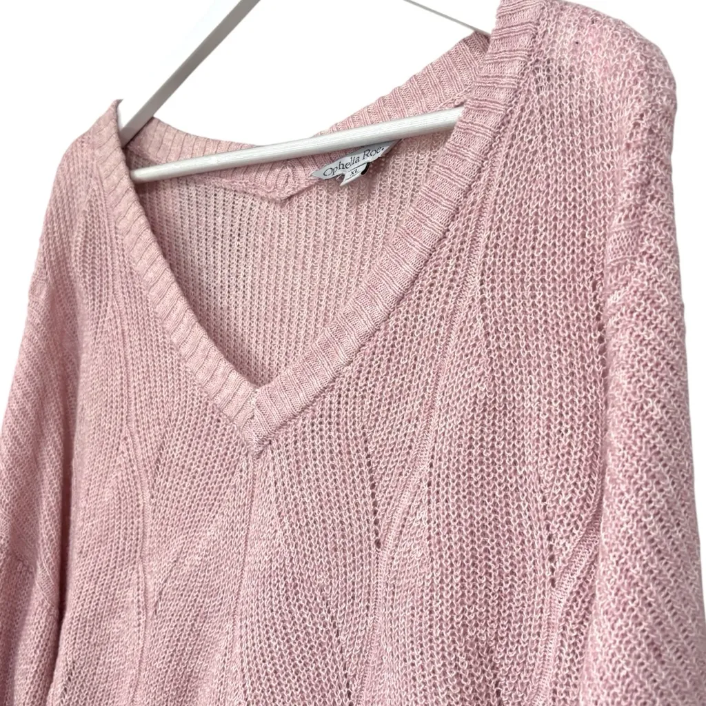 Soft Pink Knit V Neck Sweater Long Sleeve Size XL NWT Womens - Image 3