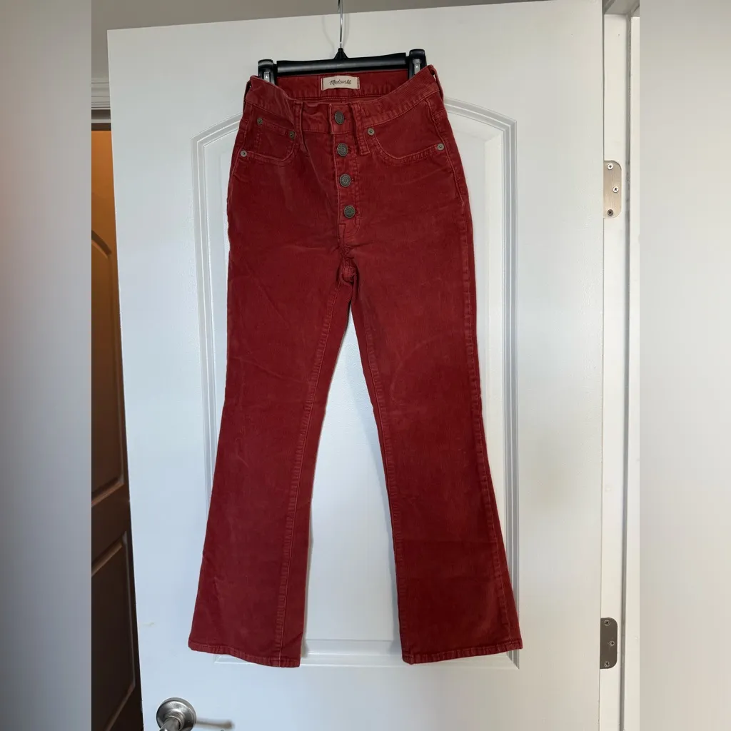 NWOT Madewell Cali Demi Boot Cut Corduroy Pants 24 Cropped High Rise Rust Red - Image 4