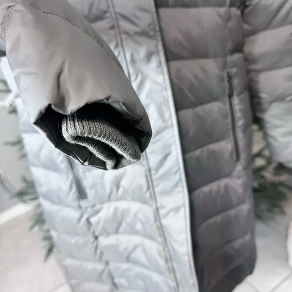 Michael Kors Womens Gray Fur Trim Hooded Long Sleeve Puffer Jacket Size Small - Image 4